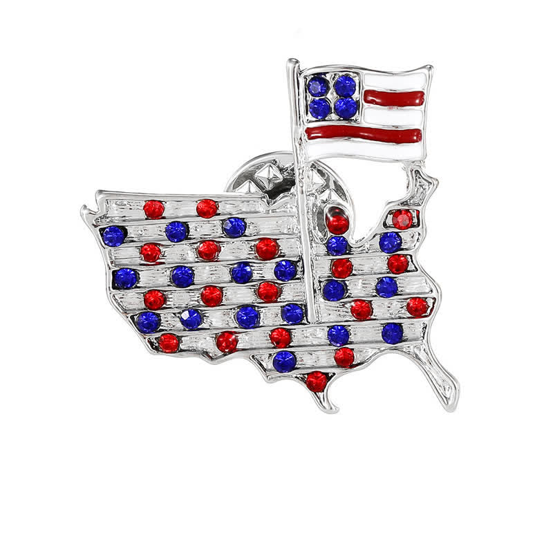 Spilla patriottica con bandiera americana e aquila in strass - Stile n. 1 - Argento - image 2