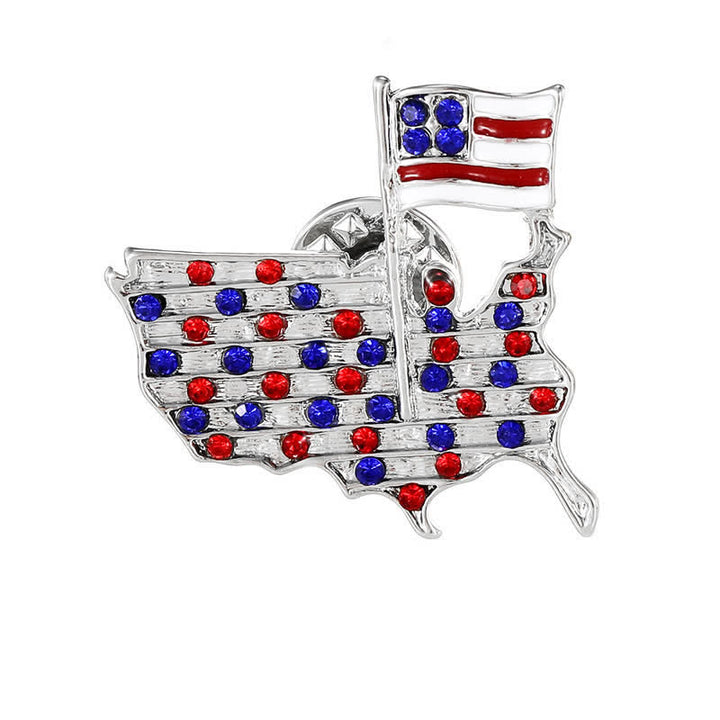 Spilla patriottica con bandiera americana e aquila in strass - Stile n. 1 - Argento - image 2