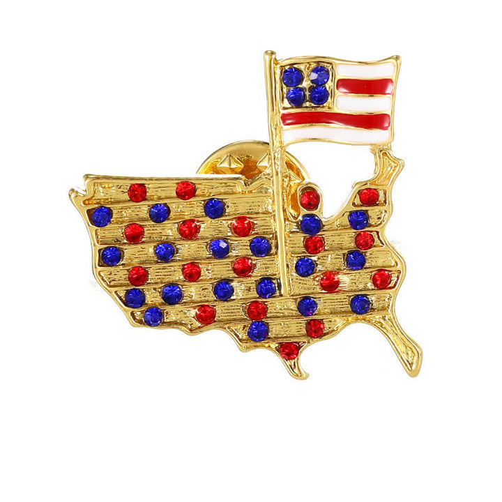 Spilla patriottica con bandiera americana e aquila in strass