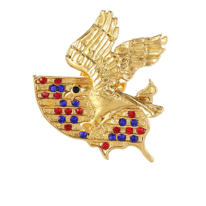 Spilla patriottica con bandiera americana e aquila in strass