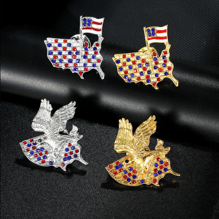 Spilla patriottica con bandiera americana e aquila in strass