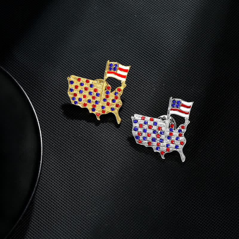 Spilla patriottica con bandiera americana e aquila in strass
