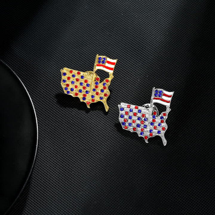 Spilla patriottica con bandiera americana e aquila in strass
