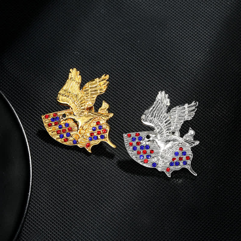 Spilla patriottica con bandiera americana e aquila in strass