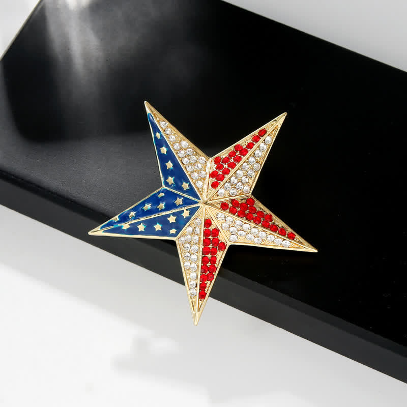 Spilla patriottica con bandiera americana, stella rossa, bianca e blu