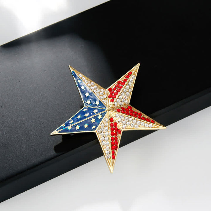 Spilla patriottica con bandiera americana, stella rossa, bianca e blu