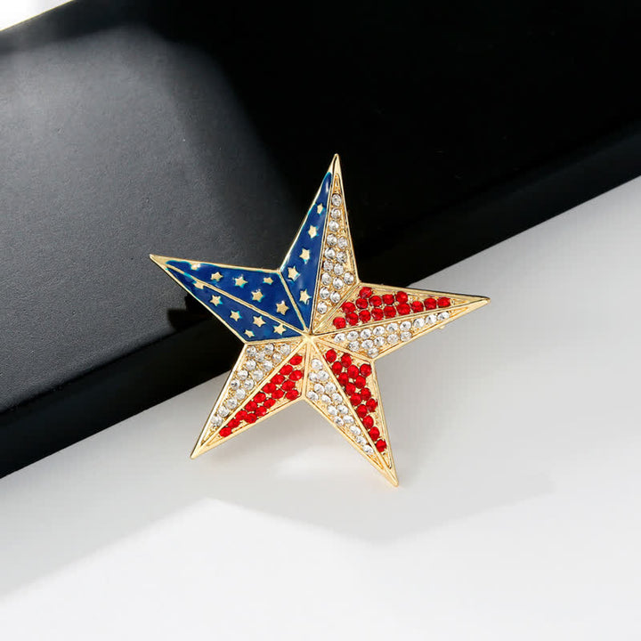 Spilla patriottica con bandiera americana, stella rossa, bianca e blu
