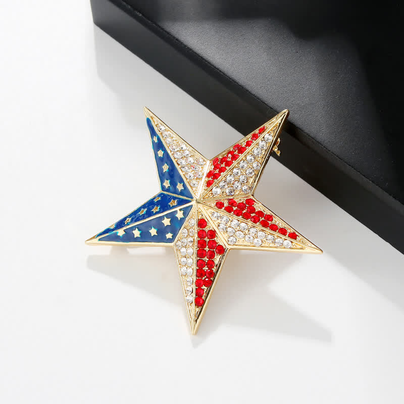 Spilla patriottica con bandiera americana, stella rossa, bianca e blu