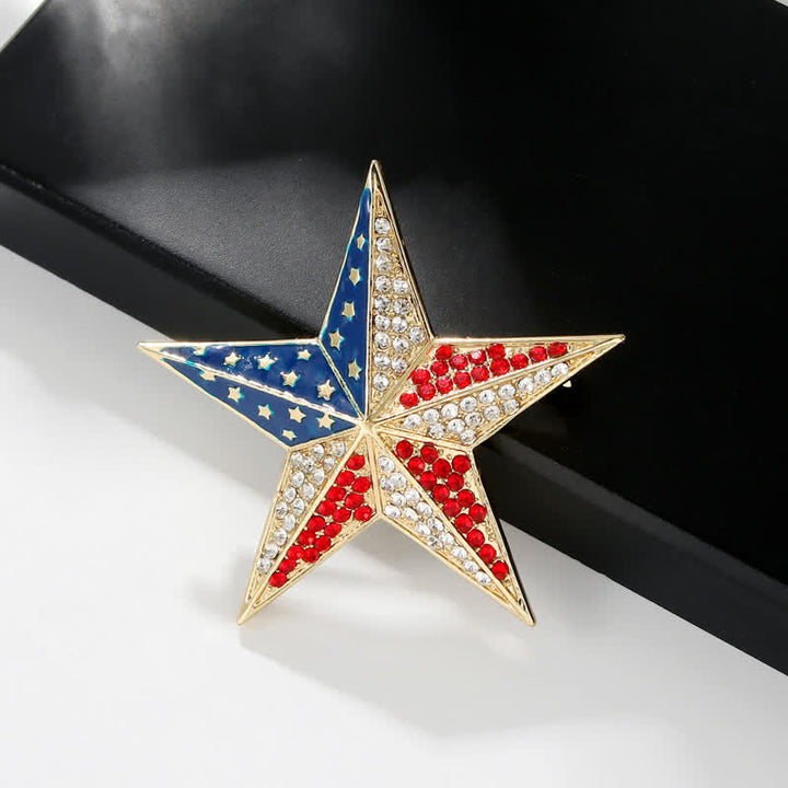 Spilla patriottica con bandiera americana, stella rossa, bianca e blu