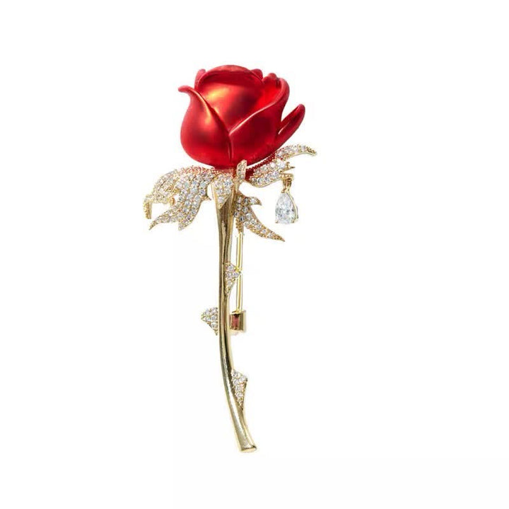 Spilla da donna con strass lucidi e rosa rossa affascinante