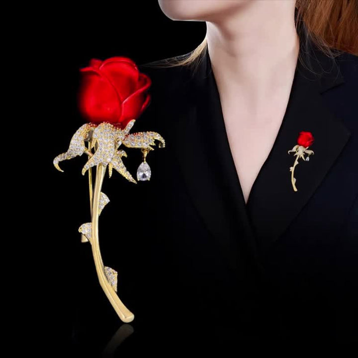 Spilla da donna con strass lucidi e rosa rossa affascinante - Rosso - image 0