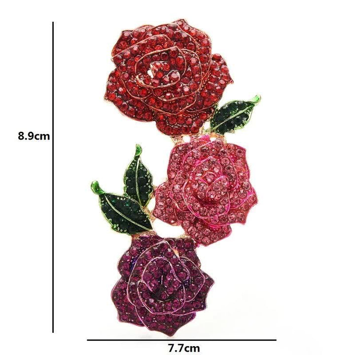 Spilla da donna con tripla bellezza e rose scintillanti in strass