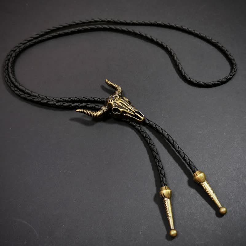 Cravatta Bolo con motivo indiano retrò in bronzo antico Weathern