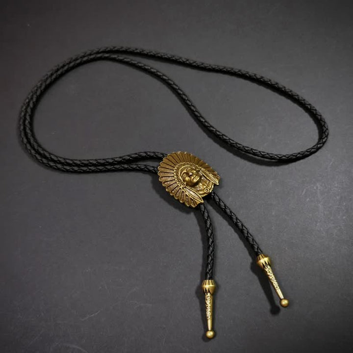 Cravatta Bolo con motivo indiano retrò in bronzo antico Weathern