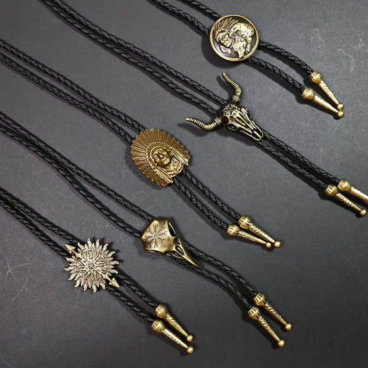 Cravatta Bolo con motivo indiano retrò in bronzo antico Weathern