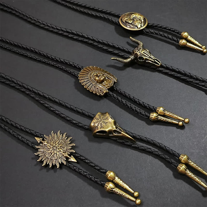 Cravatta Bolo con motivo indiano retrò in bronzo antico Weathern