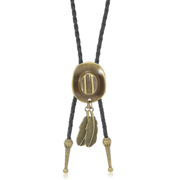 Cravatta Bolo con pendente a forma di cappello da cowboy in bronzo vintage - image 6