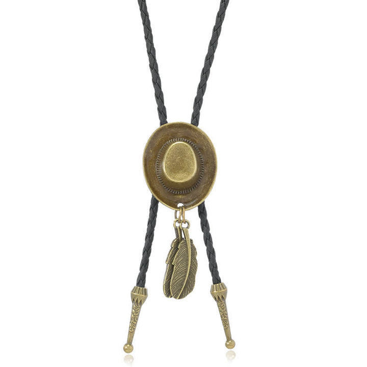 Cravatta Bolo con pendente a forma di cappello da cowboy in bronzo vintage - image 9