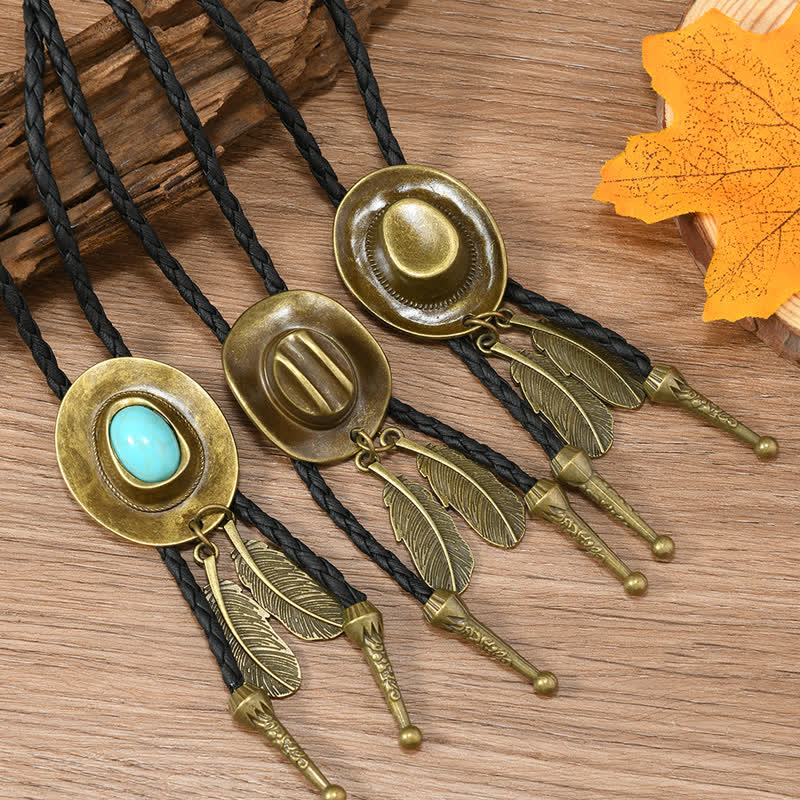 Cravatta Bolo con pendente a forma di cappello da cowboy in bronzo vintage - image 0