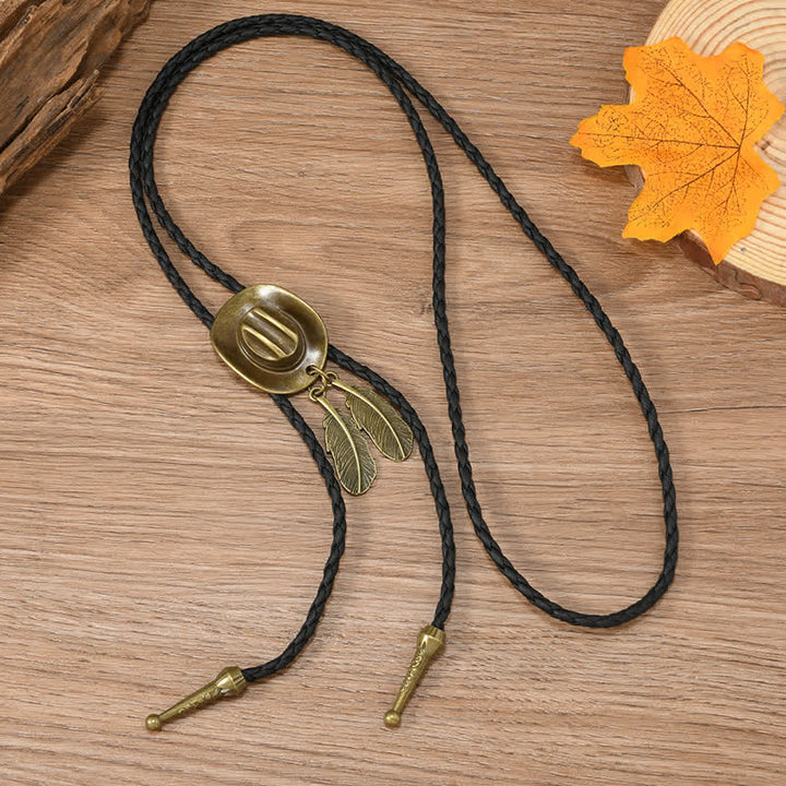 Cravatta Bolo con pendente a forma di cappello da cowboy in bronzo vintage - image 5