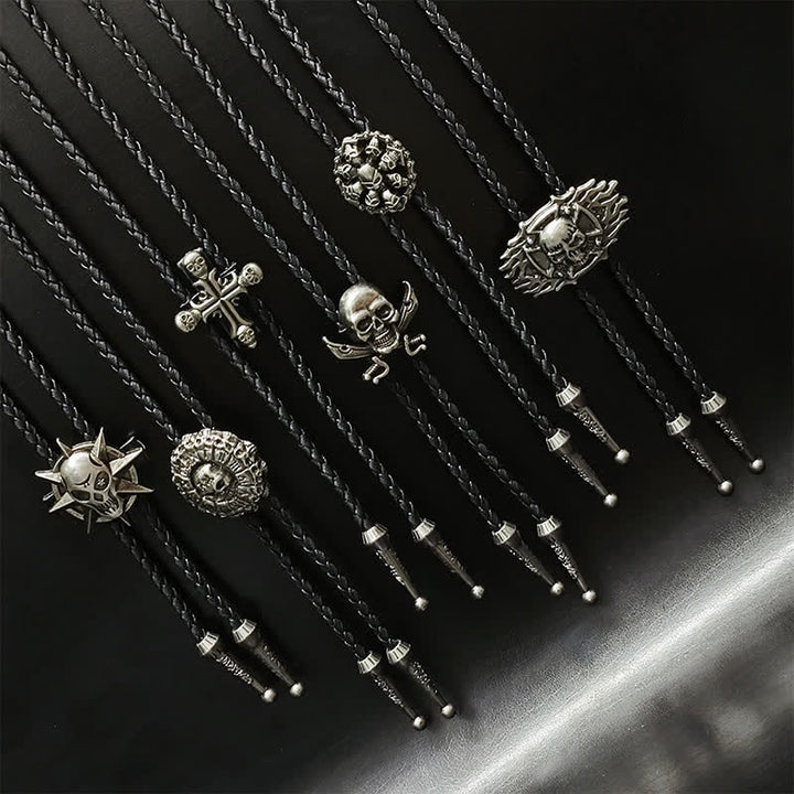 Cravatta Bolo con ciondolo in argento con testa di teschio in stile punk