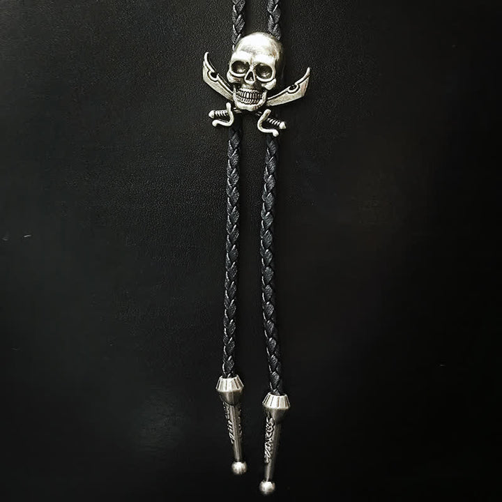 Cravatta Bolo con ciondolo in argento con testa di teschio in stile punk