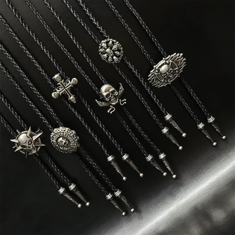 Cravatta Bolo con ciondolo in argento con testa di teschio in stile punk - image 0