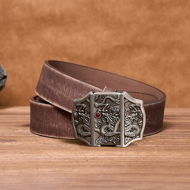 Cintura in pelle fai da te da uomo con drago in argento antico e accendino nascosto - Drago - Cintura marrone anticata - 42 - image 8