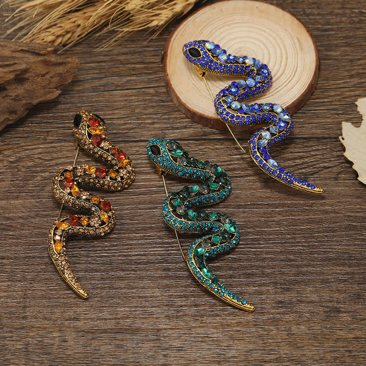 Spilla con strass di cristallo scintillante a forma di serpente selvaggio