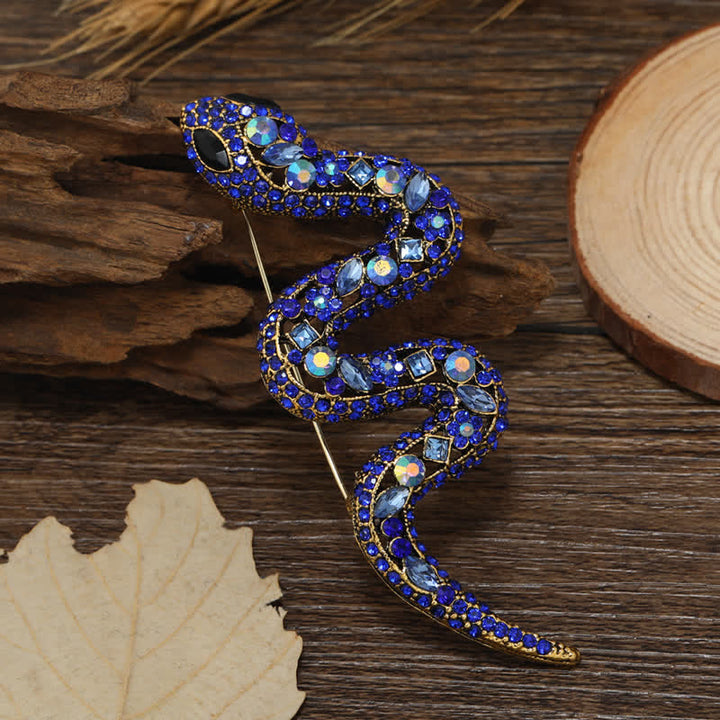 Spilla con strass di cristallo scintillante a forma di serpente selvaggio - Blu - image 4