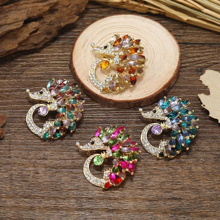 Spilla a forma di riccio con strass multicolor