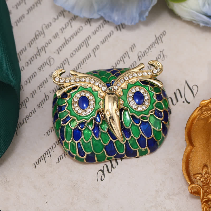 Spilla vintage a forma di gufo con piume smaltate - Verde - image 0