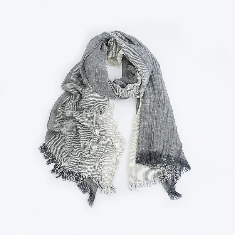 Sciarpa sottile in cotone stropicciato a righe bicolore - Grigio scuro - image 5
