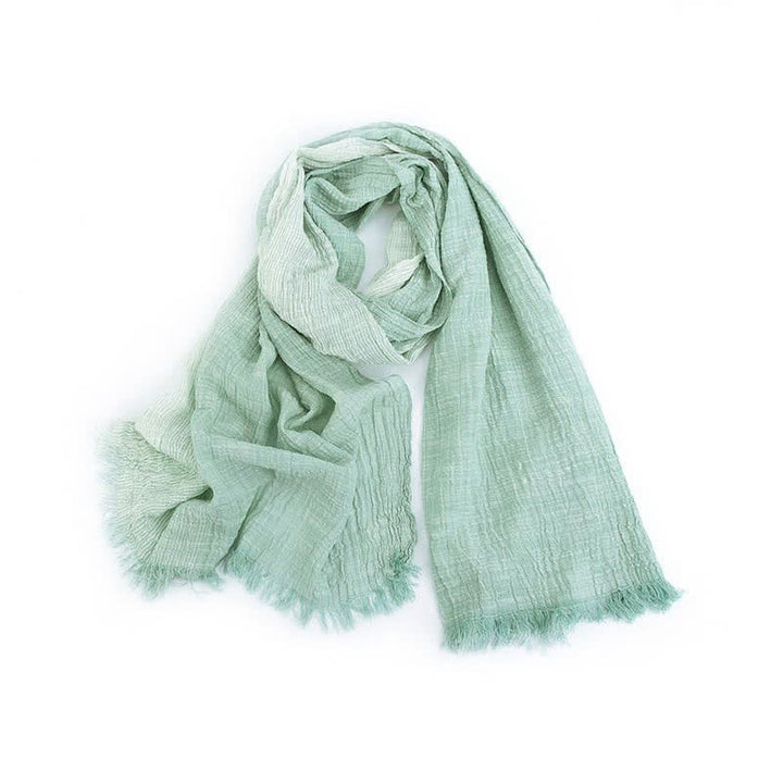 Sciarpa sottile in cotone stropicciato a righe bicolore - Verde chiaro - image 11