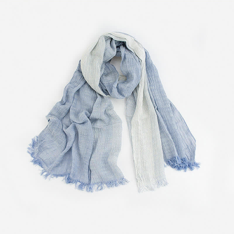 Sciarpa sottile in cotone stropicciato a righe bicolore - Azzurro cielo - image 12