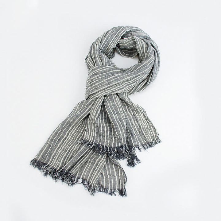 Sciarpa sottile leggera con motivo a strisce e linee bianche - Grigio - image 1