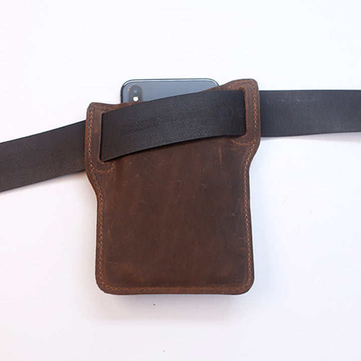 Borsa da cintura in vera pelle con ciondolo per cellulare da caffè