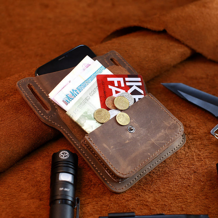 Borsa da cintura in vera pelle con ciondolo per cellulare da caffè