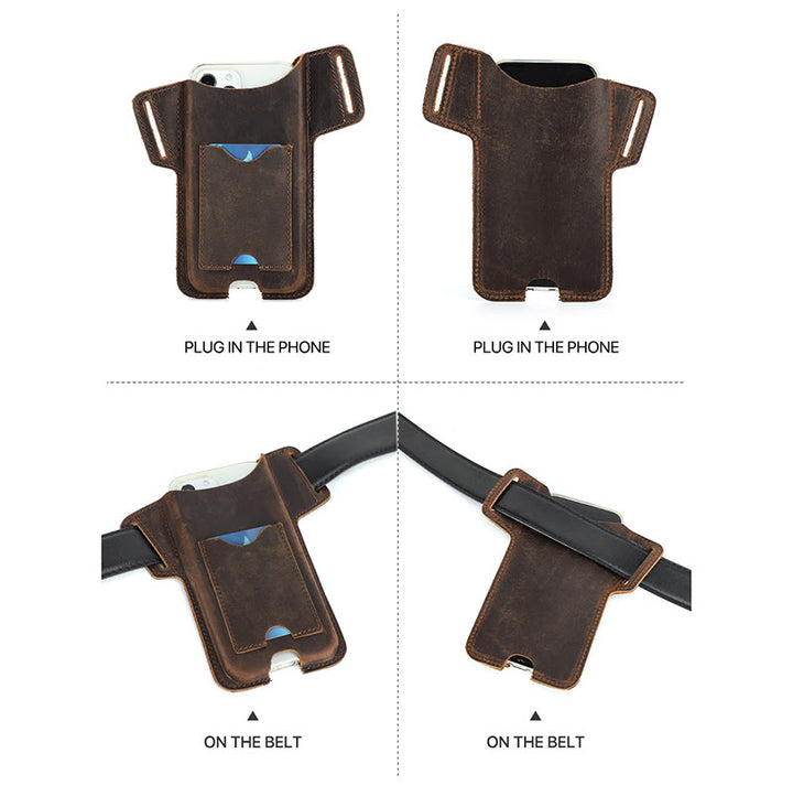 Borsa versatile in pelle con fondina per telefono cellulare e cintura da appendere