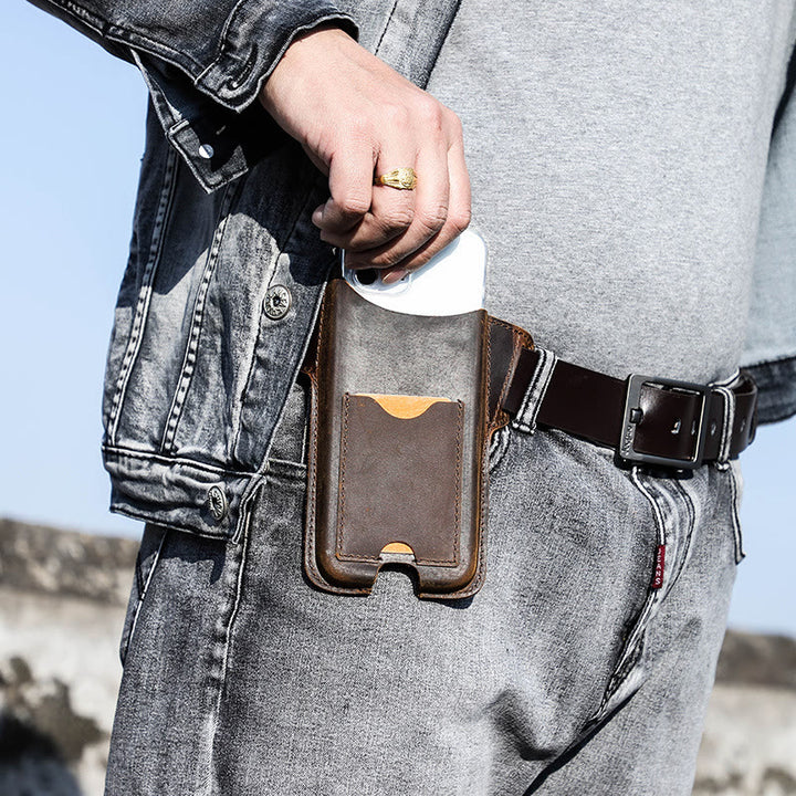 Borsa versatile in pelle con fondina per telefono cellulare e cintura da appendere