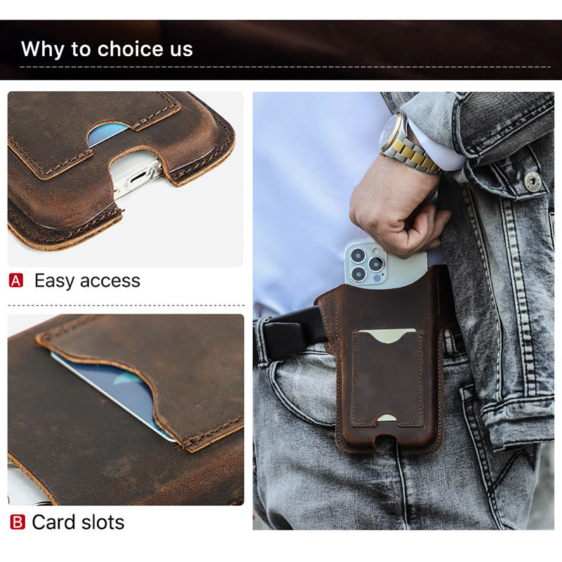 Borsa versatile in pelle con fondina per telefono cellulare e cintura da appendere