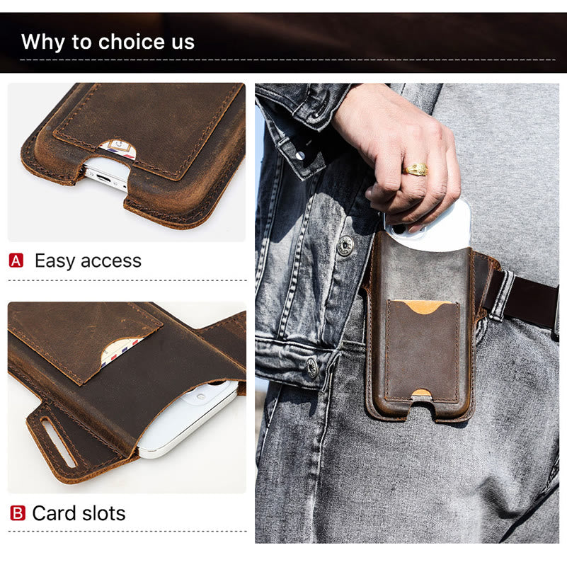 Borsa versatile in pelle con fondina per telefono cellulare e cintura da appendere