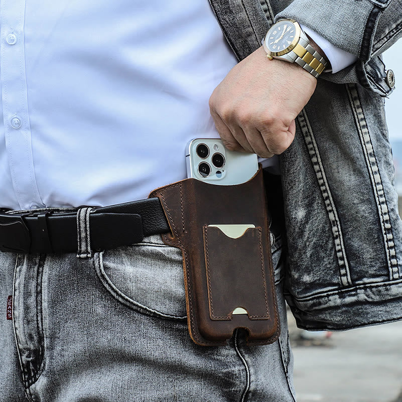 Borsa versatile in pelle con fondina per telefono cellulare e cintura da appendere