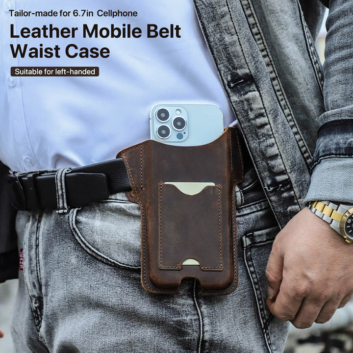 Borsa versatile in pelle con fondina per telefono cellulare e cintura da appendere