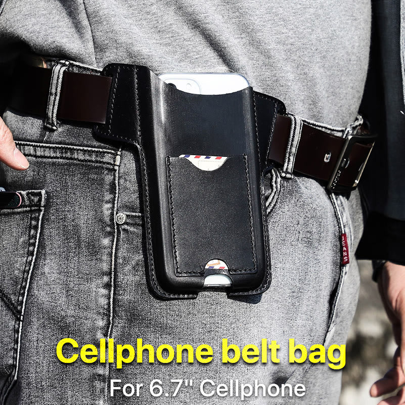 Borsa versatile in pelle con fondina per telefono cellulare e cintura da appendere
