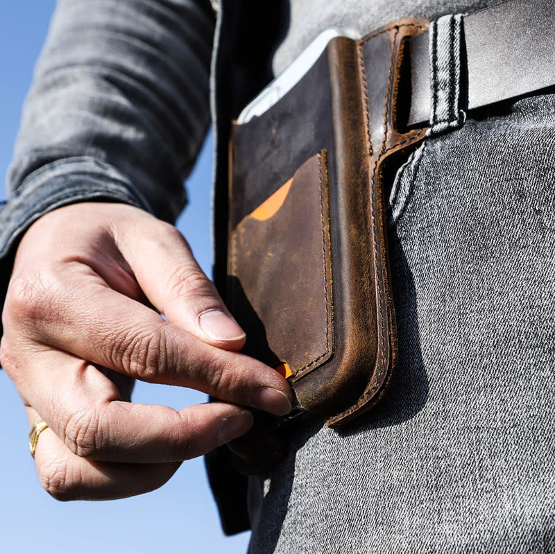Borsa versatile in pelle con fondina per telefono cellulare e cintura da appendere