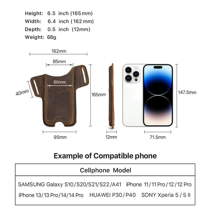 Borsa versatile in pelle con fondina per telefono cellulare e cintura da appendere
