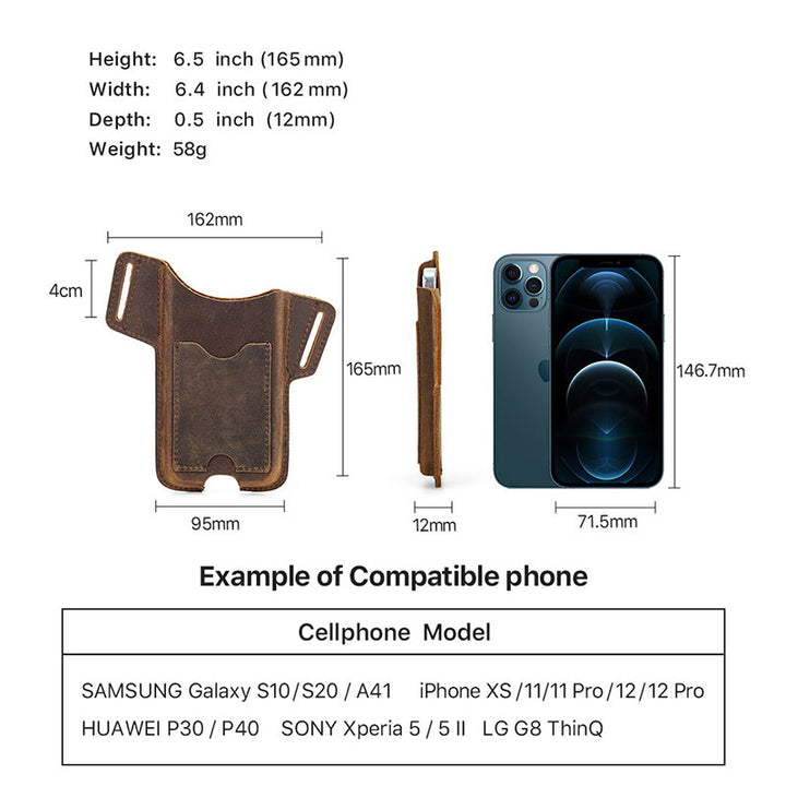 Borsa versatile in pelle con fondina per telefono cellulare e cintura da appendere