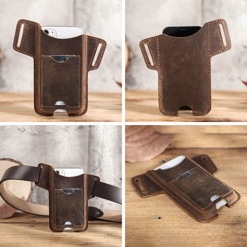 Borsa versatile in pelle con fondina per telefono cellulare e cintura da appendere