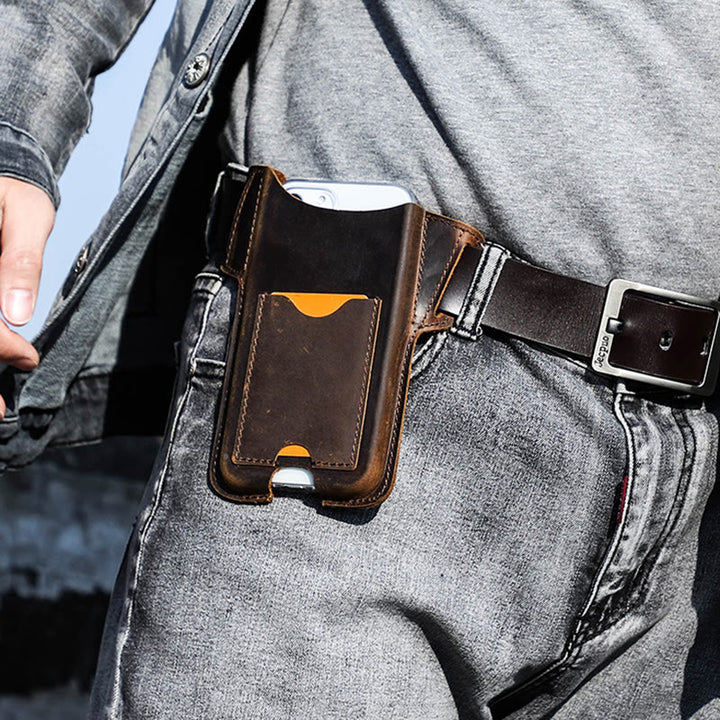 Borsa versatile in pelle con fondina per telefono cellulare e cintura da appendere